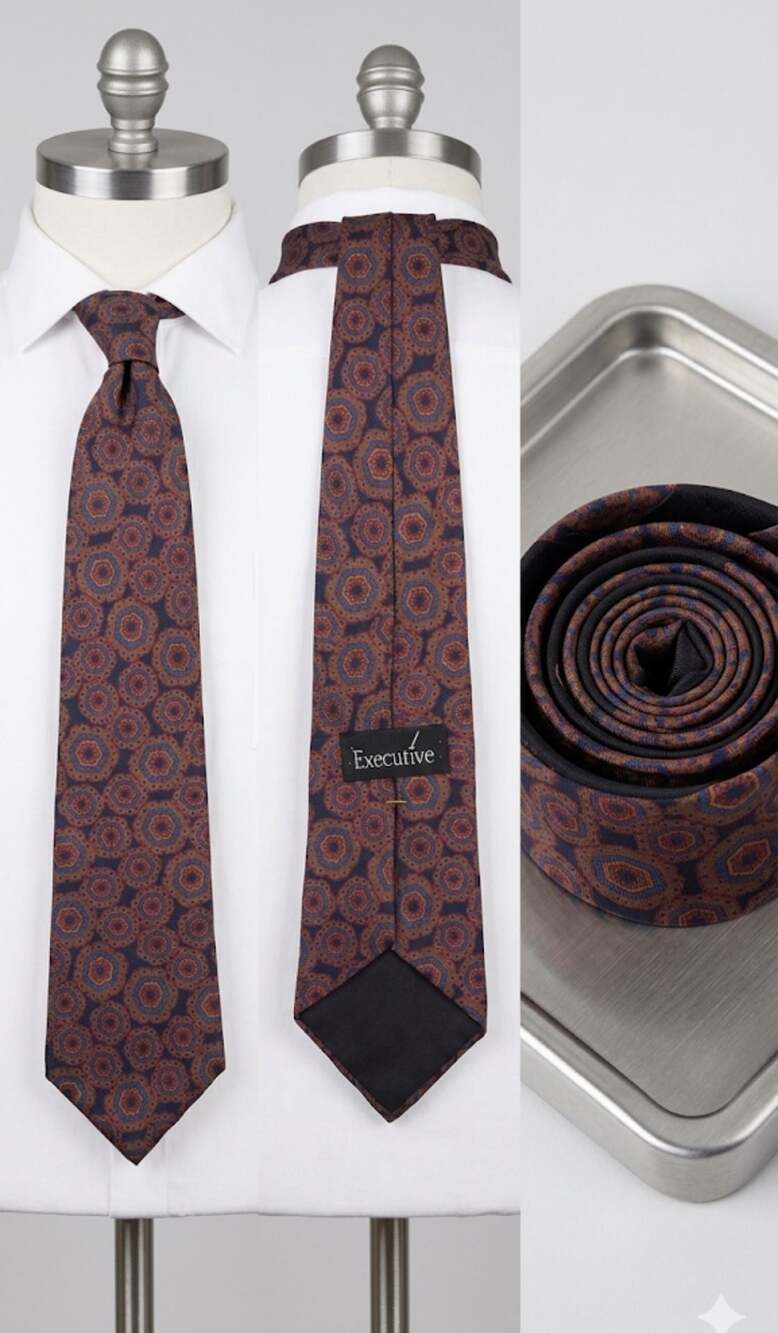 Executive Men's Geometric Pattern Necktie Brown Blue